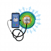 Picture of Cellphone with Healthcare provider on it and a stethoscope leading to an indigenous healing circle