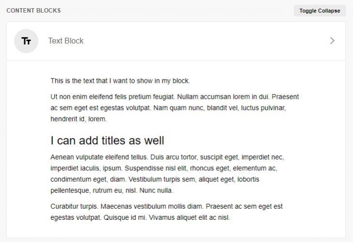 A screenshot showing a preview of a Text Block once the Tutorial is saved