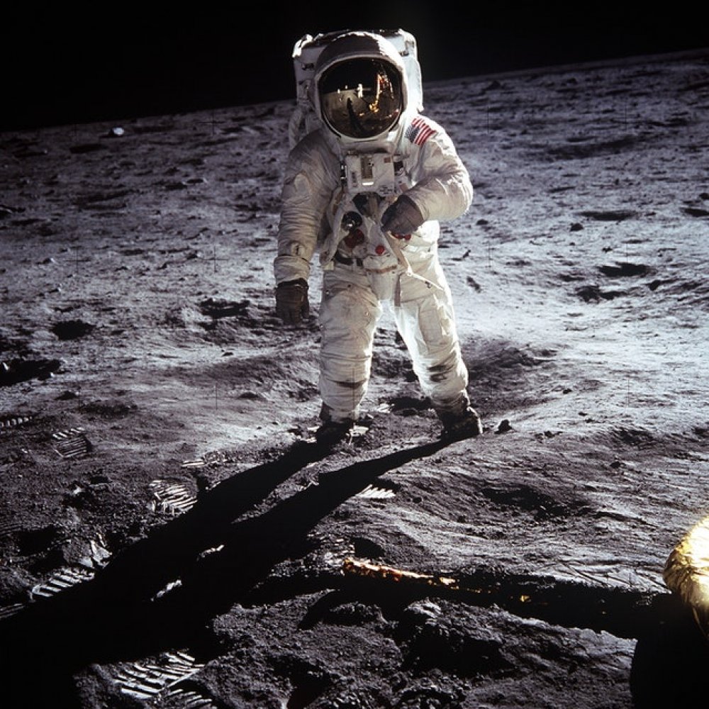 A photo of an astronaut on the moon.
